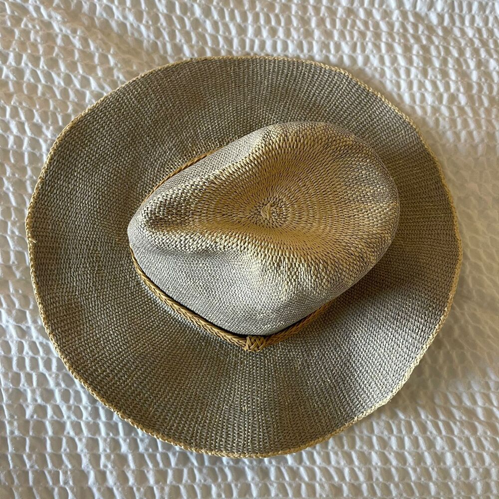 World Market Handwoven Straw 100% Paper Sun Grey Wide Brim Beach Cowboy Hat O/S - Picture 6 of 7